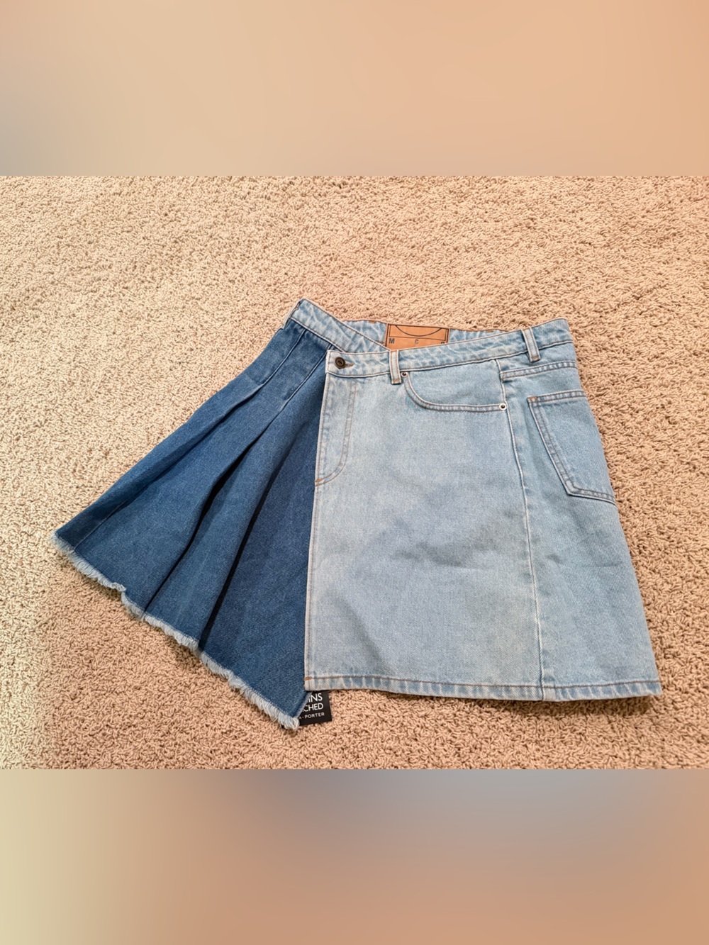 Alexander McQueen Two-Tone Denim A-Line Skirt in Light and Dark Blue